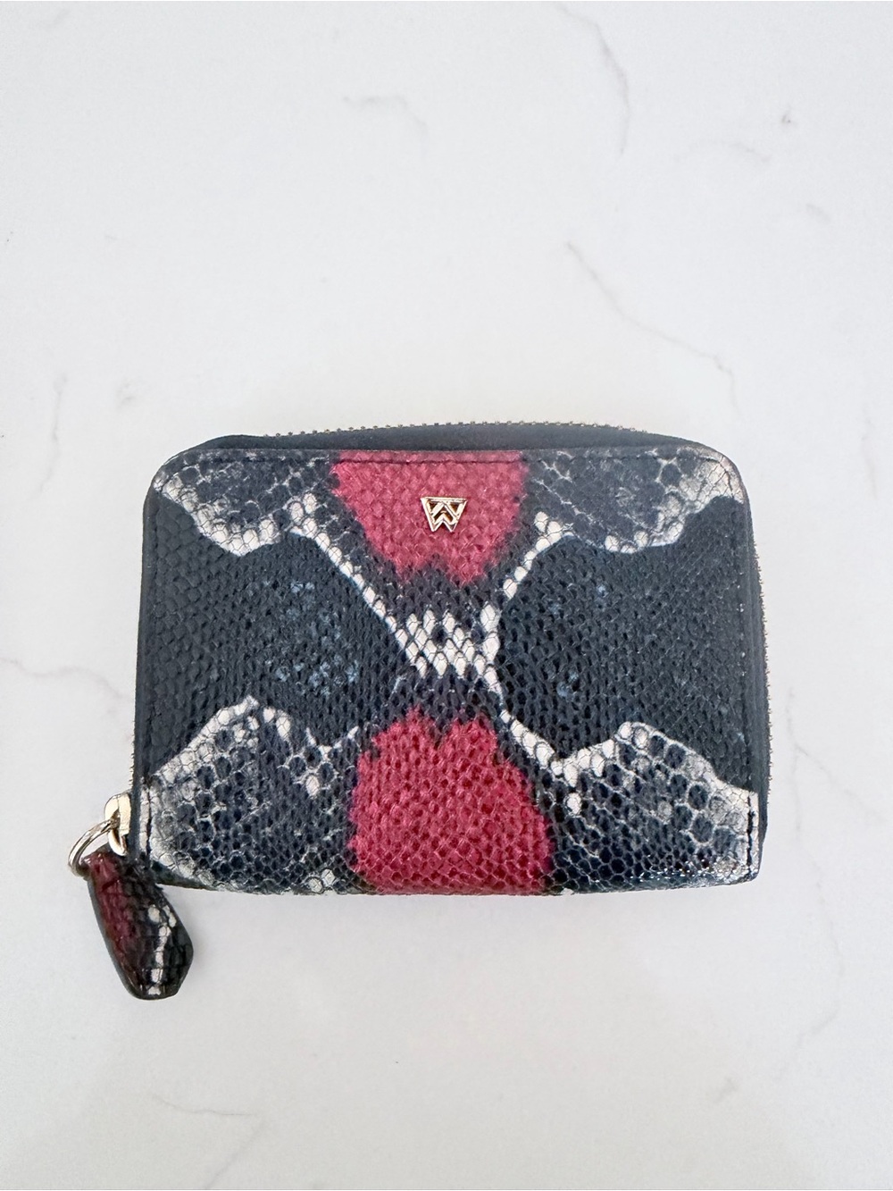 Kelly Wynne red & blue  Snakeskin Zip Wallet